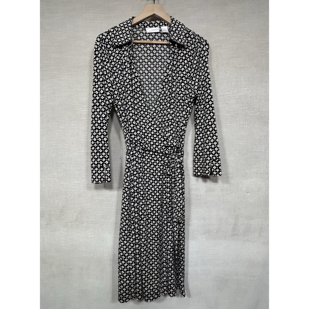 Worthington Womens‎ Geometric Print Wrap Dress Medium Long Sleeve Career Classic